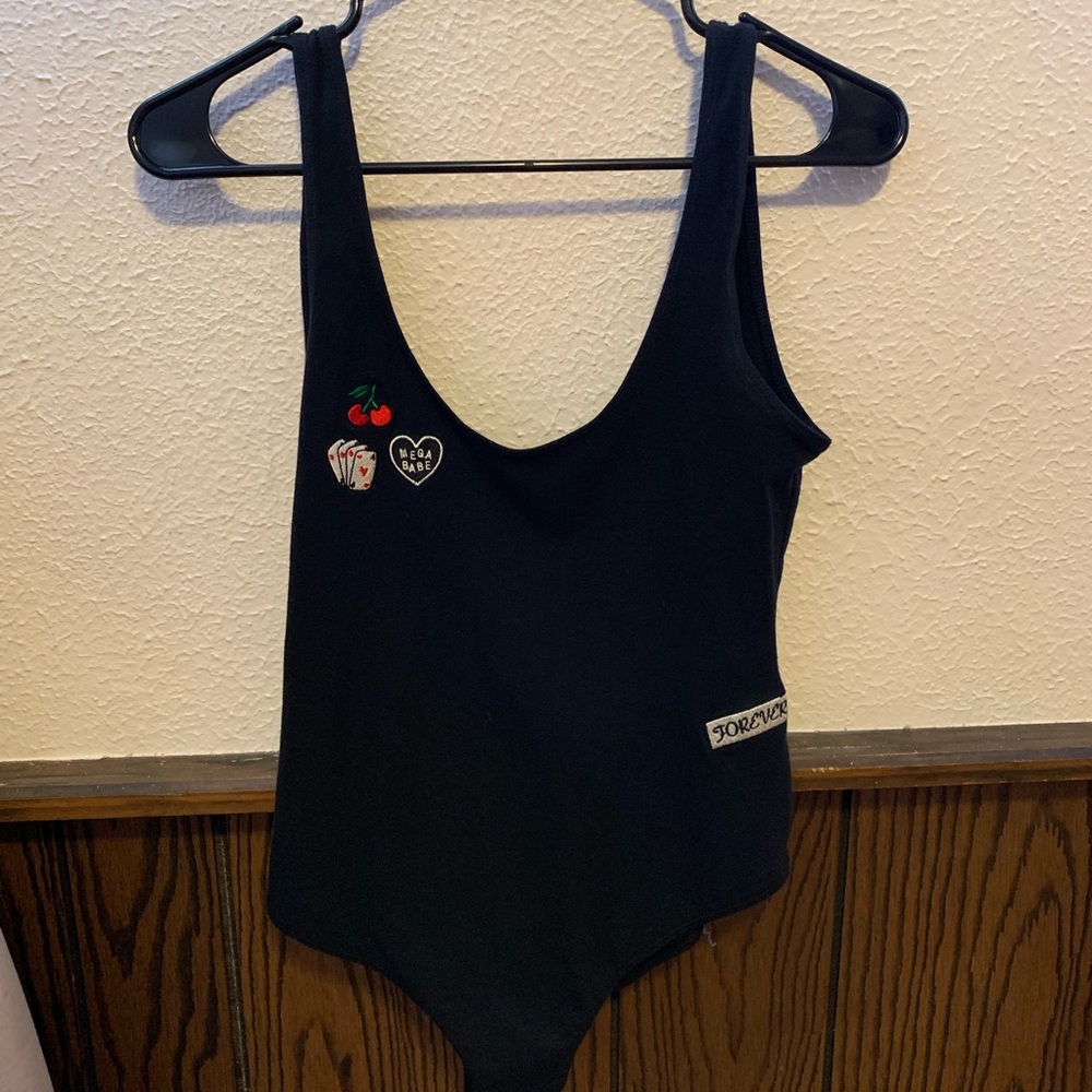 S Pacsun Black Bodysuit with Patches